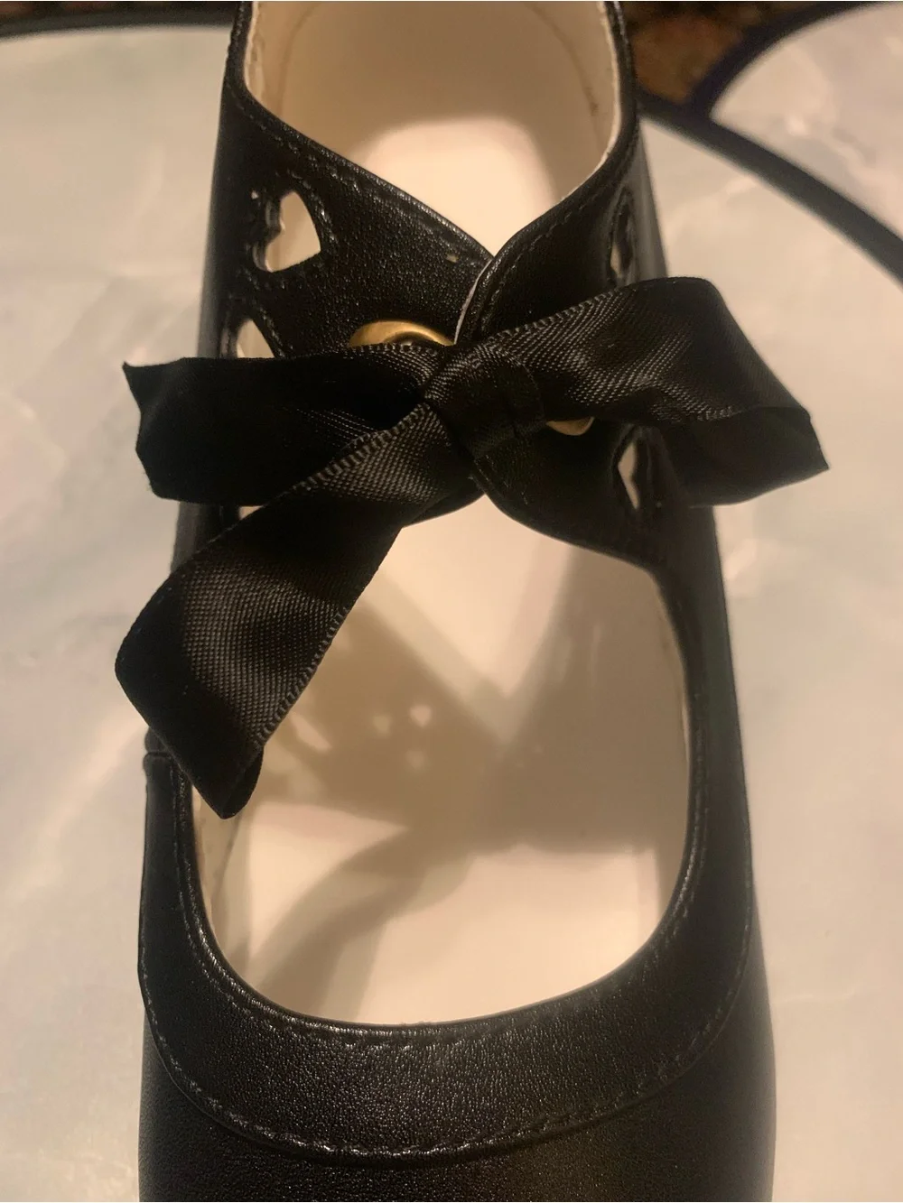Girls Black Mary Jane Ribbon Shoes